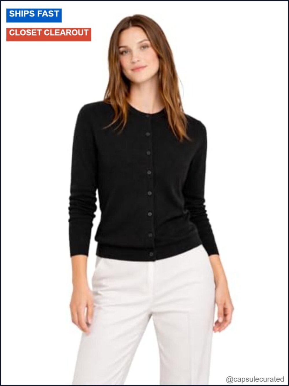 100% Pure Cashmere Button Front Long Sleeve Crew Neck Cardigan Sweater